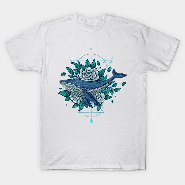 Whale flowers T-Shirt by vhiente